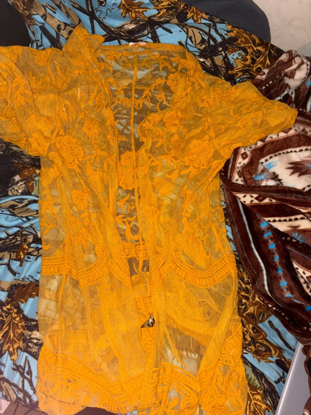 Dizzy Mustard Yellow Sheer Embroidered Women’s cardigan